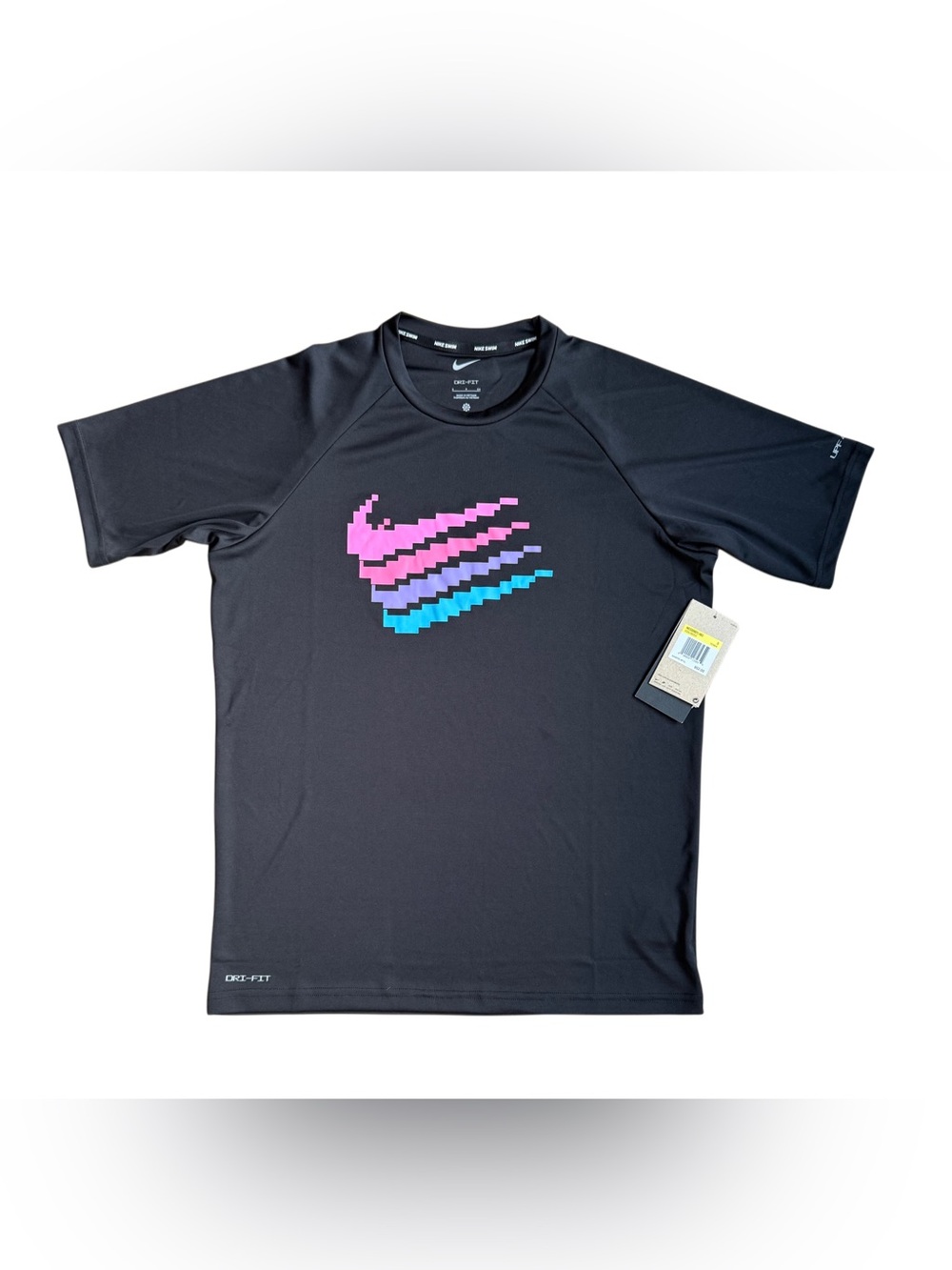 Nike Men's Digi Swoosh Short Sleeve Hydroguard Swim Shirt Small NWT Black
